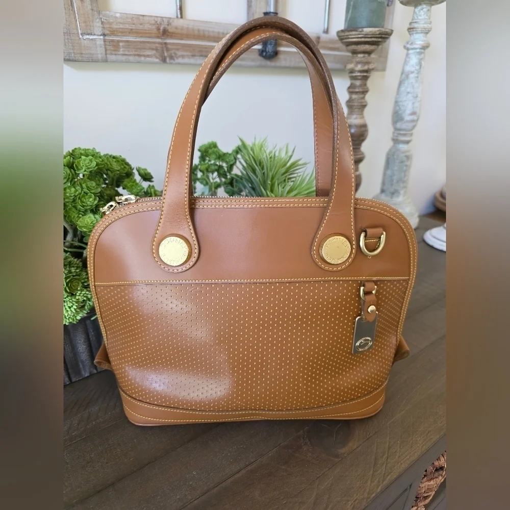 Vintage Dooney & Bourke Essex Satchel In Tan Leather With Gold Hardware